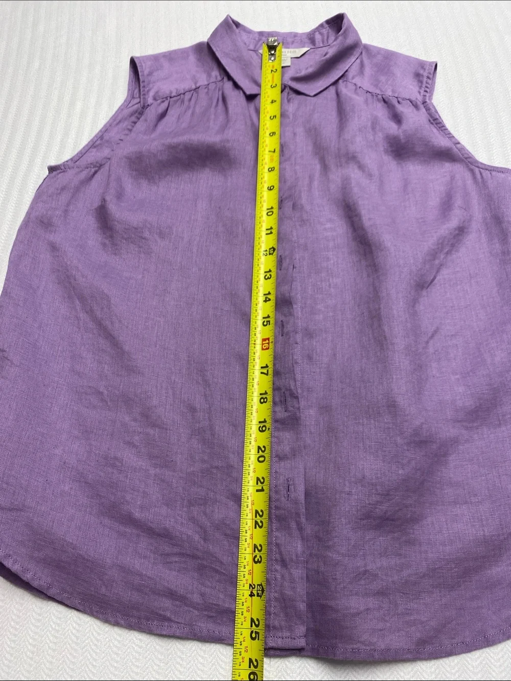 Garnet Hill European Flax Linen Sleeveless Button Shirt Purple Coastal Medium